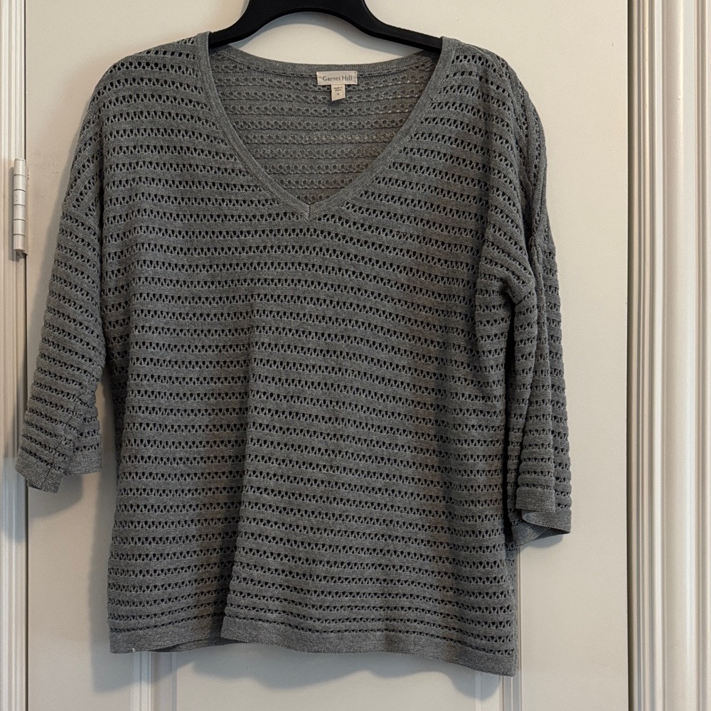 Garnet Hill Charcoal V-Neck 3/4 Sleeve Sweater